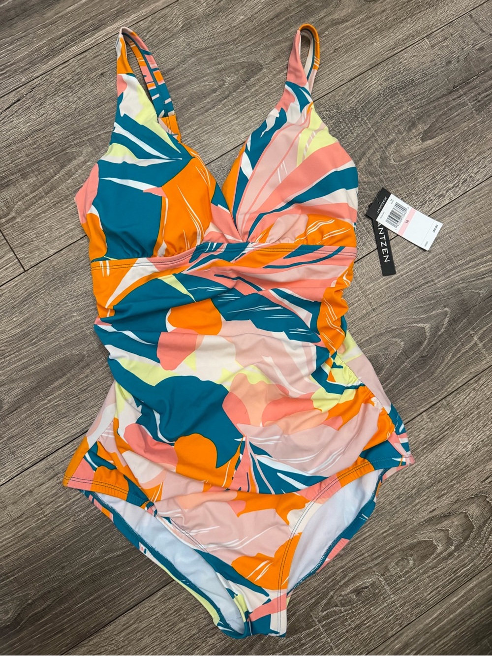 Jantzen Palms in Paradise Abstract Floral One-Piece Swimsuit Sz 10 NWT Resort